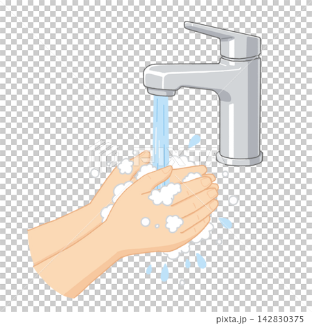 Hand washing with tap water; illustration of foamy hand washing. Hand washing with tap water; illustration of foamy hand washing. 142830375