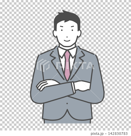 A man in a suit with his arms crossed A man in a suit with his arms crossed 142830783