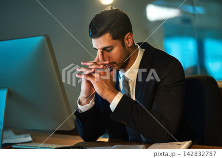Stress, headache and frustrated accountant at night in office with mistake or error on computer. Finance, man and brain fog from burnout with migraine or anxiety for late deadline on audit of tax Stress, headache and frustrated accountant at night in office with mistake or error on computer. Finance, man and brain fog from burnout with migraine or anxiety for late deadline on audit of tax 142832787