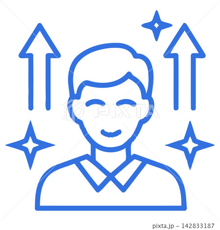 Smiling man with short hair and upward arrows indicating success or happiness Smiling man with short hair and upward arrows indicating success or happiness 142833187