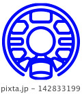 blue wheel shaped object with geometric patterns and circular design elements 142833199
