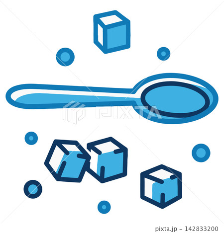 Spoon with ice cubes and water drops on white background 142833200