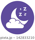 Sleepy night scene with crescent moon and clouds, zzz 142833210