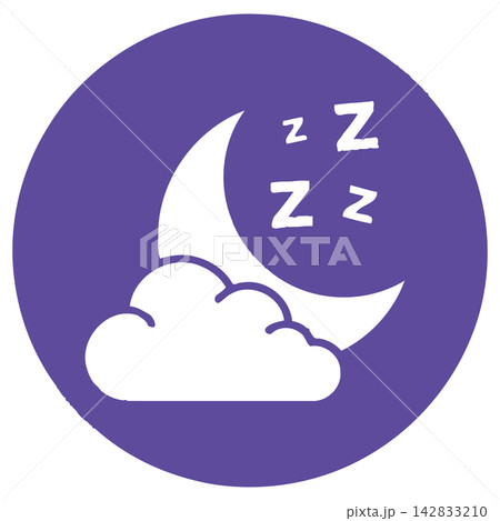 Sleepy night scene with crescent moon and clouds, zzz 142833210