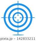 Blue target symbol with concentric circles and crosshairs on white background 142833211