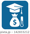 Education and finance concept with graduation cap money bag thermometer 142833212