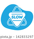 Slow traffic sign with blue background and white symbol 142833297