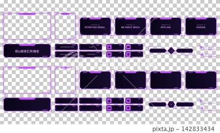Live Streaming Overlay UI Set, Purple Neon, Vector (with and without text) Live Streaming Overlay UI Set, Purple Neon, Vector (with and without text) 142833434