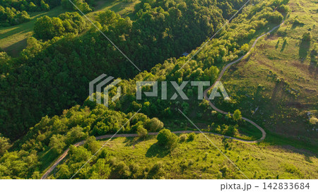 Aerial View Dreznik Village Fields Near Plitvice Lakes Croatia Aerial View Dreznik Village Fields Near Plitvice Lakes Croatia 142833684