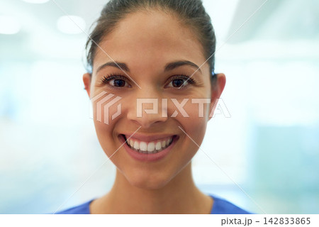 Portrait, woman and smile with pride for job, nursing career and healthcare in hospital. Female person, medic and worker in medicine field for wellness, help and support in clinic with confidence Portrait, woman and smile with pride for job, nursing career and healthcare in hospital. Female person, medic and worker in medicine field for wellness, help and support in clinic with confidence 142833865