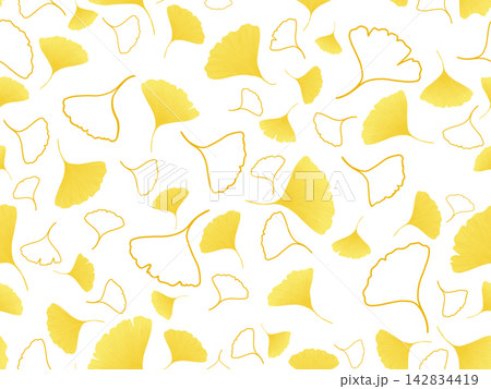 黄色のイチョウ柄のシームレス素材 黄色のイチョウ柄のシームレス素材 142834419