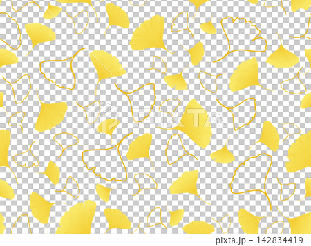 黄色のイチョウ柄のシームレス素材 黄色のイチョウ柄のシームレス素材 142834419