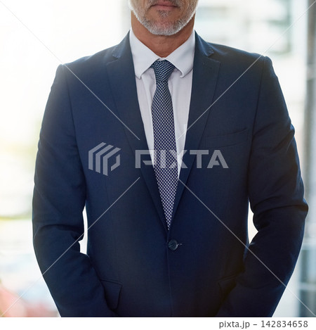 Corporate, suit and professional in office, person and lawyer with tie for formal and mission in job. Workplace, employee and closeup of clothes of man, attorney and startup of law firm and business Corporate, suit and professional in office, person and lawyer with tie for formal and mission in job. Workplace, employee and closeup of clothes of man, attorney and startup of law firm and business 142834658