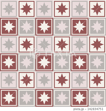 Geometric Seamless Pattern With Eight Pointed Stars In Muted Burgundy And Gray Geometric Seamless Pattern With Eight Pointed Stars In Muted Burgundy And Gray 142834751