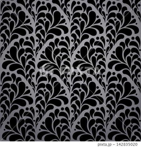 Flower geometric pattern. Seamless vector background. Gray and black ornament. Ornament for fabric, wallpaper, packaging. Decorative print Flower geometric pattern. Seamless vector background. Gray and black ornament. Ornament for fabric, wallpaper, packaging. Decorative print 142835020