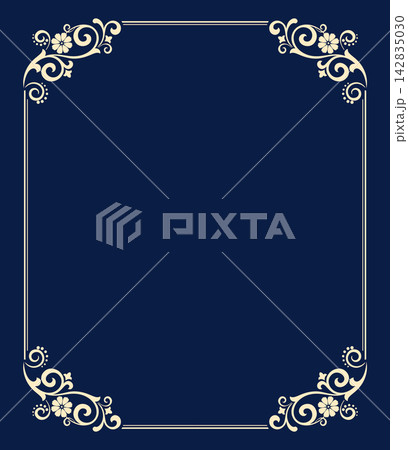 Decorative frame Elegant vector element for design in Eastern style, place for text. Floral golden and blue frame. Lace illustration for invitations and greeting cards 142835030