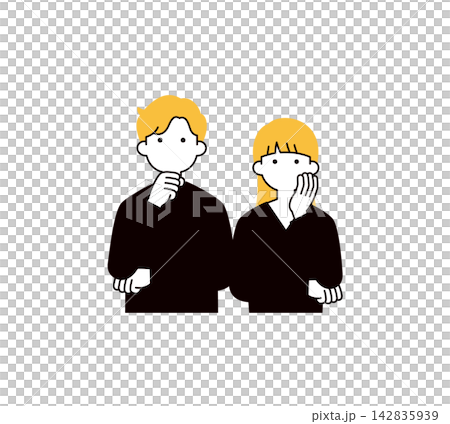 A set of simple upper body vector illustrations of young men and women in troubled, worried, or thinking poses - Silhouette A set of simple upper body vector illustrations of young men and women in troubled, worried, or thinking poses - Silhouette 142835939