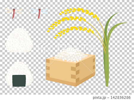 Autumn rice stalks, new rice, and rice illustration set Autumn rice stalks, new rice, and rice illustration set 142836286