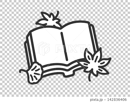 読書と紅葉のアイコン（線画）のイラスト 142836406