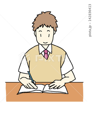勉強する男子学生のイラスト 142836413