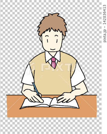 勉強する男子学生のイラスト 142836413