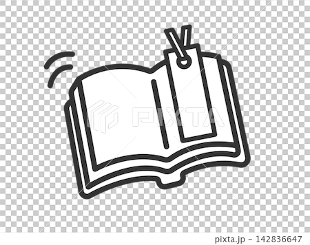一幅帶有書籤的書籍圖示(線條畫)插圖。 一幅帶有書籤的書籍圖示(線條畫)插圖。 142836647