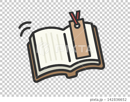 一幅書籍圖示的插圖(彩色線條畫),其中插入了一枚書籤。 一幅書籍圖示的插圖(彩色線條畫),其中插入了一枚書籤。 142836652
