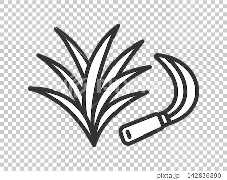 Illustration of a grass-cutting icon (line drawing) 142836890