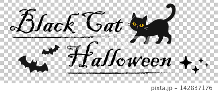 A stylish Halloween title logo illustration featuring a black cat and a bat. A stylish Halloween title logo illustration featuring a black cat and a bat. 142837176