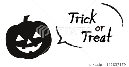 ジャックオーランタンとTrick or Treatの文字を描いたハロウィンのふきだしイラスト ジャックオーランタンとTrick or Treatの文字を描いたハロウィンのふきだしイラスト 142837179