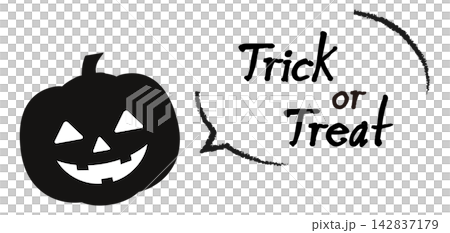 ジャックオーランタンとTrick or Treatの文字を描いたハロウィンのふきだしイラスト ジャックオーランタンとTrick or Treatの文字を描いたハロウィンのふきだしイラスト 142837179