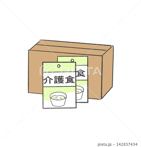 介護食のレトルトパウチと段ボール箱 ストック 介護食のレトルトパウチと段ボール箱 ストック 142837434
