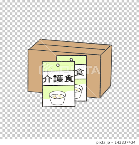 介護食のレトルトパウチと段ボール箱 ストック 介護食のレトルトパウチと段ボール箱 ストック 142837434