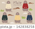 組み合わせて使えるモグラの手書きイラスト素材セット1 142838258