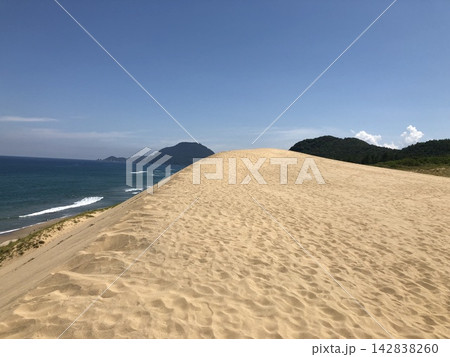青空と日本海を望む夏の鳥取砂丘 青空と日本海を望む夏の鳥取砂丘 142838260