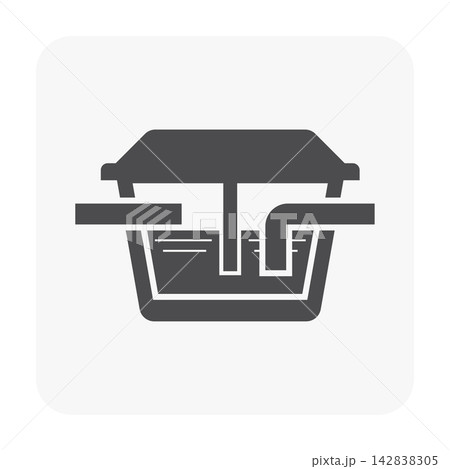 Water treatment separator tank vector icon, wastewater filtration, underground treatment system symbol. Water treatment separator tank vector icon, wastewater filtration, underground treatment system symbol. 142838305