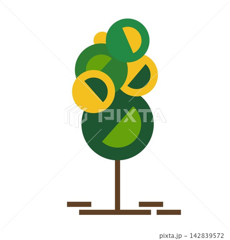 Minimalist Circular Tree Graphic with Layered Semi Circle Green and Yellow Foliage	 142839572