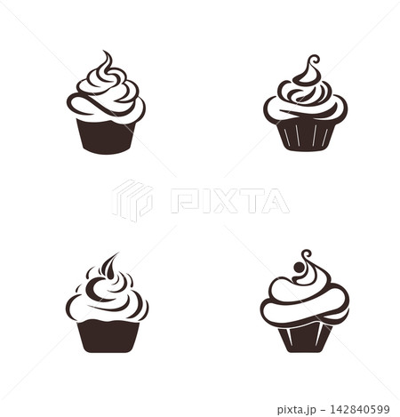 Set of illustrations of delicious cupcakes and muffins on a white background 142840599