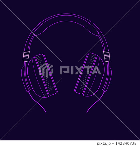 A vector image of large headphones on a dark purple background 142840738
