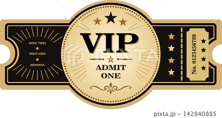 Vintage VIP Ticket With Gold Ornaments And Black Decorative Design 142840885