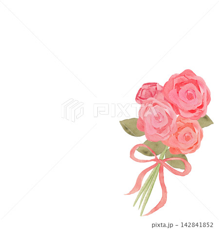 水彩で描いたバラの花束のイラスト素材 水彩で描いたバラの花束のイラスト素材 142841852