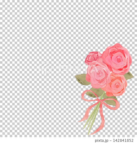 水彩で描いたバラの花束のイラスト素材 水彩で描いたバラの花束のイラスト素材 142841852