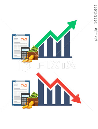 tax report calculation with business growth chart and decline graph 142841943