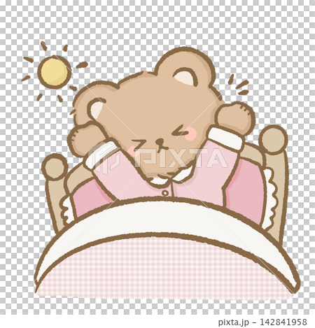 Cute Bedtime Bear Waking Up in Cozy Pink Bed With Morning Sunshine Wearing Striped Pajamas Kawaii Morning Routine Clipart Illustration Cute Bedtime Bear Waking Up in Cozy Pink Bed With Morning Sunshine Wearing Striped Pajamas Kawaii Morning Routine Clipart Illustration 142841958