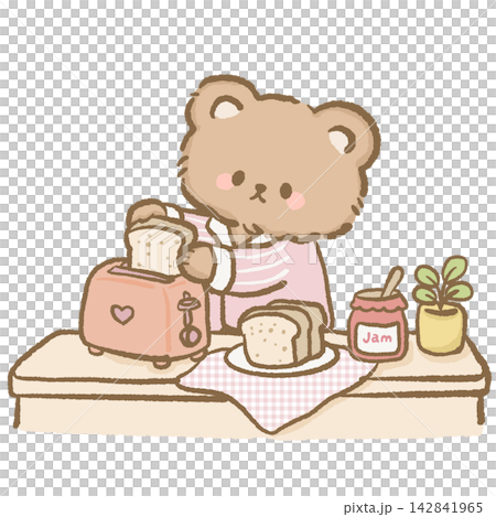 Cute Morning Bear Making Toast With Pink Toaster Jam and Breakfast Setup Wearing Cozy Pajamas Kawaii Daily Routine Clipart Illustration Cute Morning Bear Making Toast With Pink Toaster Jam and Breakfast Setup Wearing Cozy Pajamas Kawaii Daily Routine Clipart Illustration 142841965