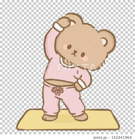 Cute Morning Bear Doing Gentle Side Stretch on Yellow Exercise Mat Wearing Pink Pajamas Kawaii Healthy Morning Routine Clipart Illustration Cute Morning Bear Doing Gentle Side Stretch on Yellow Exercise Mat Wearing Pink Pajamas Kawaii Healthy Morning Routine Clipart Illustration 142841968