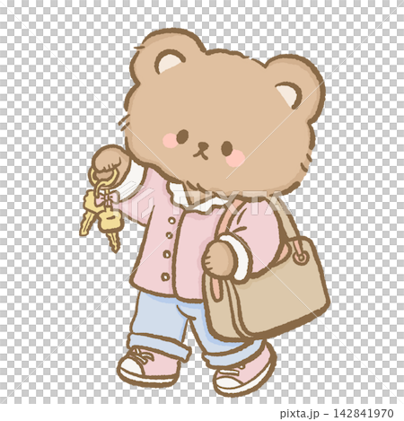 Cute Morning Bear Getting Ready to Leave Home Holding Keys and Shoulder Bag Wearing Casual Pink Outfit Kawaii Daily Routine Clipart Illustration Cute Morning Bear Getting Ready to Leave Home Holding Keys and Shoulder Bag Wearing Casual Pink Outfit Kawaii Daily Routine Clipart Illustration 142841970