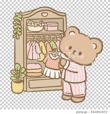 Cute Morning Bear Choosing an Outfit From Cozy Wardrobe With Pastel Clothes Wearing Pink Striped Pajamas Kawaii Getting Dressed Routine Clipart Illustration Cute Morning Bear Choosing an Outfit From Cozy Wardrobe With Pastel Clothes Wearing Pink Striped Pajamas Kawaii Getting Dressed Routine Clipart Illustration 142841972