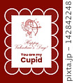Valentine's Day Greeting Card with Cupid, Heart Pattern, Romantic Message and Decorative Vintage lace Frame in Red and White for Love Celebration 142842248