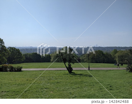 ロンドン市街を望むアレクサンドラパーク(Alexandra Park)の広い芝生と緑豊かな公園 ロンドン市街を望むアレクサンドラパーク(Alexandra Park)の広い芝生と緑豊かな公園 142842488
